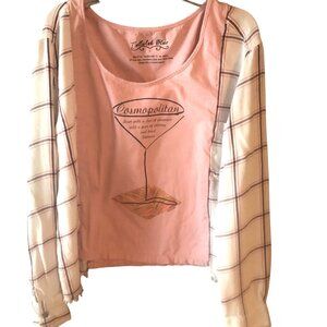 Reworked Flannel Shirt, Size S to M: Upcycled Oversized Cosmopolitan Graphic Tee